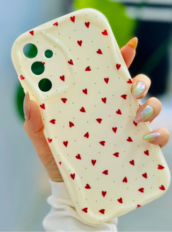  Galaxy M15 Uyumlu Kırmızı Kalpler Tasarımlı Silikon Kılıf