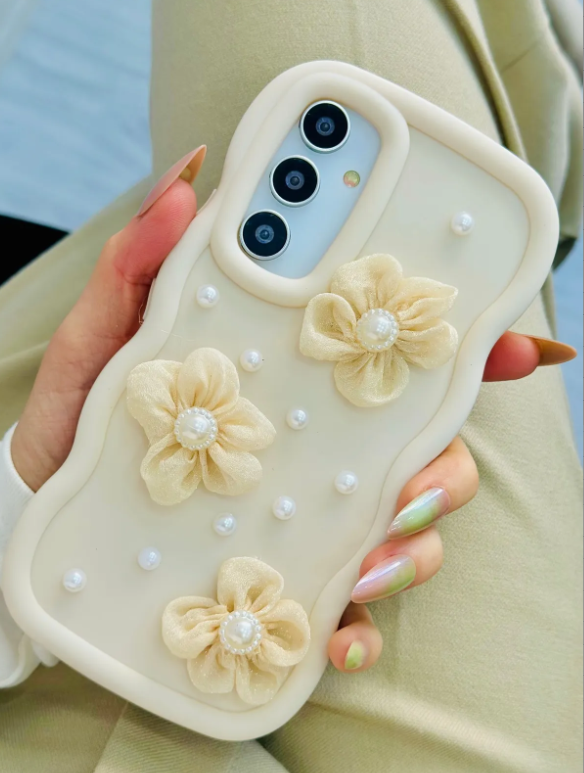  Galaxy S24 PLUS Uyumlu Tül Çiçek Tasarımlı Oyuncaklı Silikon Kılıf