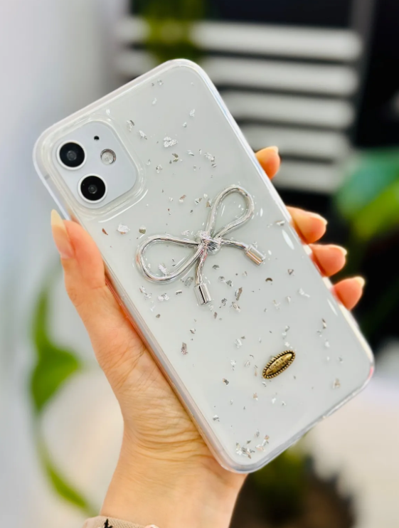  Iphone 11 Şeffaf Simli Epoksili Fiyonk Oyuncaklı Silikon Kılıf
