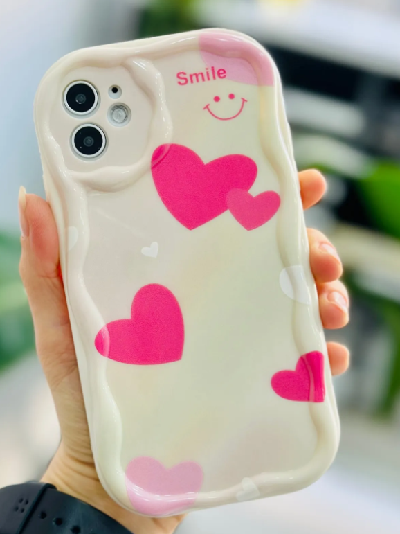  Iphone 11 Uyumlu Dalgalı SMİLE KALP Tasarımlı Baskılı Esnek Silikon Kılıf