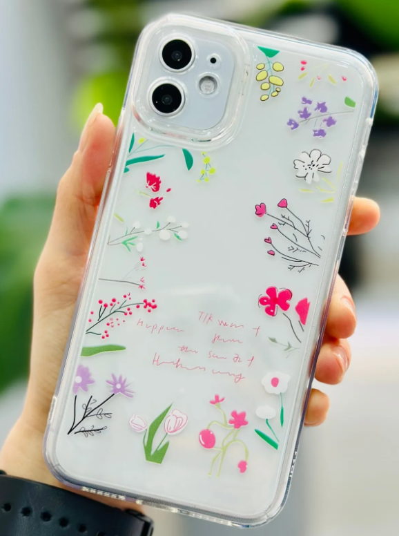  Iphone 11 Uyumlu Kenar Çiçekler Desen Baskı Silikon Kılıf