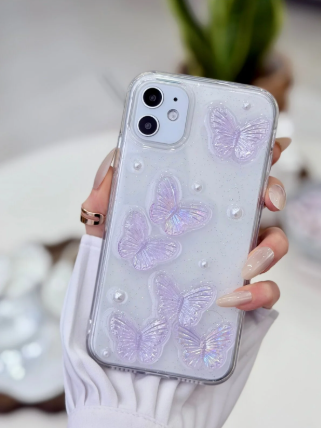  Iphone 11 Uyumlu MOR KELEBEK Tasarımlı Oyuncaklı Esnek Silikon Kılıf