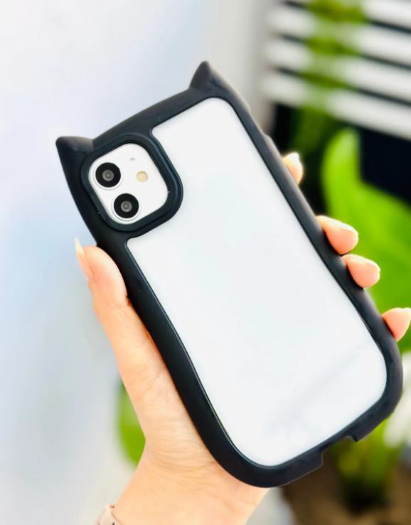  Iphone 11 Uyumlu Siyah Kulaklı Kedi Kenar Darbe Önleyici Şeffaf Silikon Kılıf