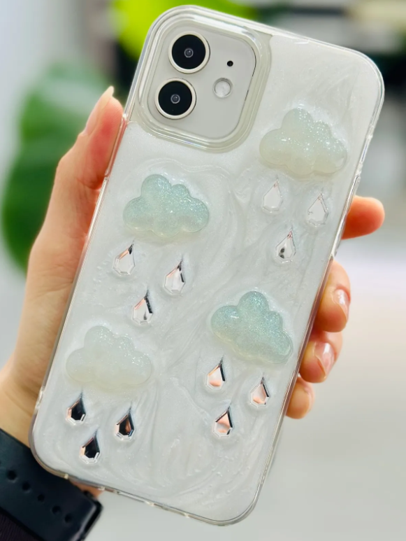  Iphone 12 ve 12 Pro Uyumlu EPOKSİ BULUT Tasarım Oyuncaklı Esnek Silikon Kılıf