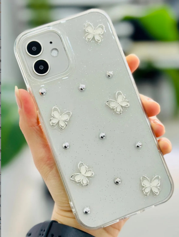  Iphone 12 ve 12 Pro Uyumlu İNCİ KELEBEK Tasarım Oyuncaklı Esnek Silikon Kılıf