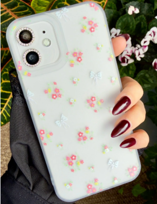  Iphone 12 ve 12 Pro Uyumlu Mat Baskı Fiyonk Pembe Çiçek Parmak İzi Bırakmaz Şeffaf Kılıf