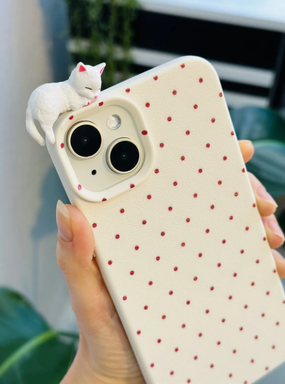  Iphone 14 Plus - 15 Plus Puantiye Kedi Tasarımlı Oyuncaklı Silikon Kılıf