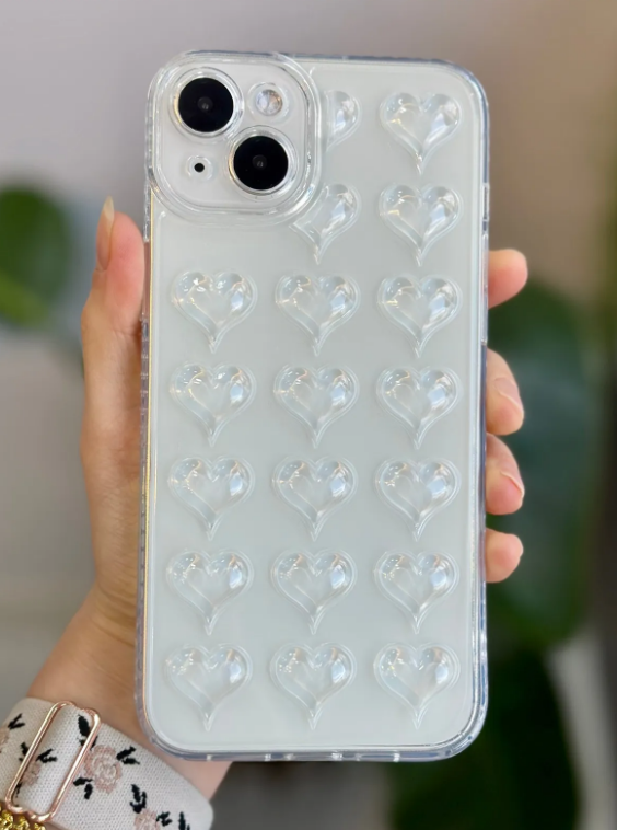  Iphone 14 Plus - 15 Plus Şeffaf 3d Kabartma Balon Kalp Tasarımlı Silikon Kılıf