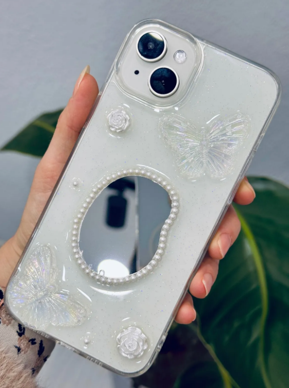  Iphone 14 Plus - 15 Plus Uyumlu Aynalı Tulip Tasarımlı Kenarları Silikon Kılıf