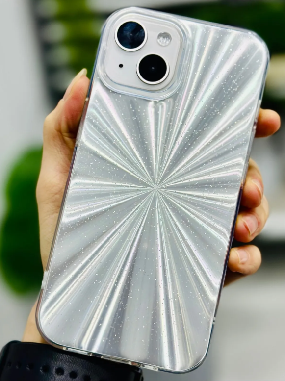  Iphone 14 Plus - 15 Plus Uyumlu Gümüş Prizma Tasarımlı Kenarları Silikon Kılıf