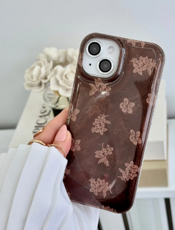  Iphone 15 - 14 - 13 Uyumlu Kahve Çiçek Leopar Renk Geçişli Parlak Tasarımlı Silikon Kılıf