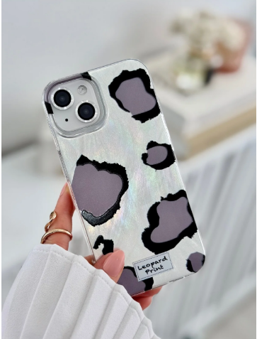  Iphone 15 - 14 - 13 Uyumlu Shine Gri Leopar Renk Geçişli Parlak Tasarımlı Silikon Kılıf