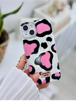  Iphone 15 - 14 - 13 Uyumlu Shine Pembe Leopar Renk Geçişli Parlak Tasarımlı Silikon Kılıf