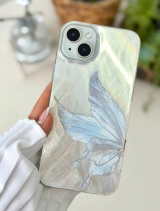  Iphone 15 - 14 - 13 Uyumlu Shine Platin Kelebek Renk Geçişli Parlak Tasarımlı Silikon Kılıf
