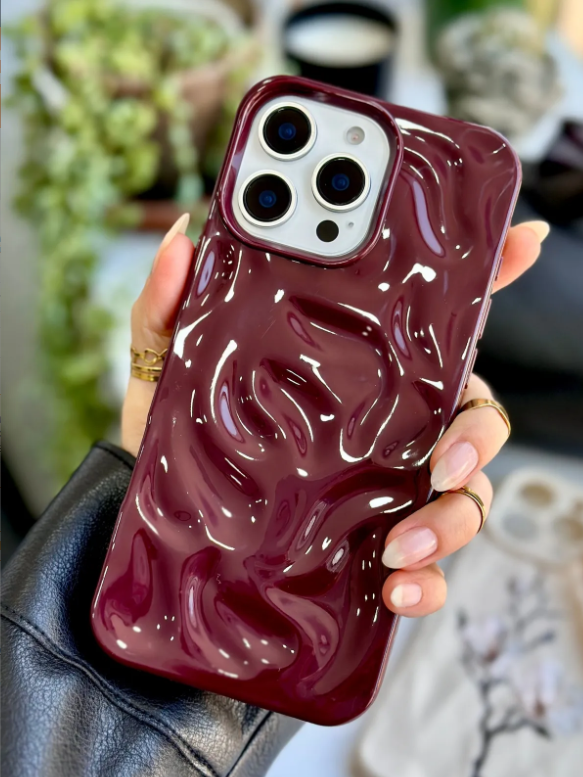  Iphone 16 Promax Uyumlu 3d Kabartma Parlak Bordo Silikon Kılıf