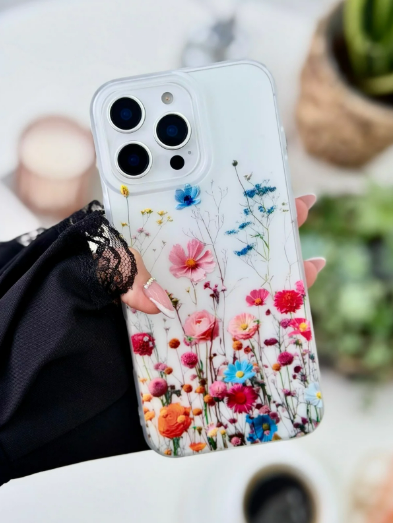  Iphone 16 Promax Uyumlu Mat Baskı Büyük Çok Çiçek Parmak İzi Bırakmaz Şeffaf Kılıf