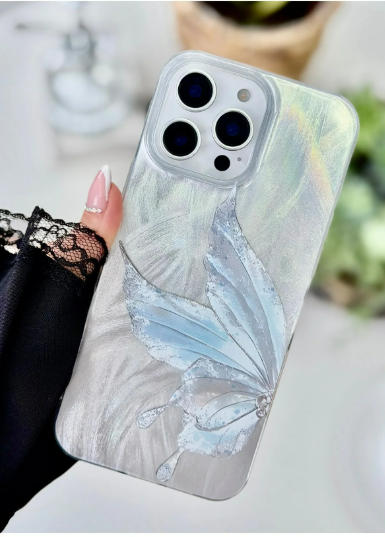  Iphone 16 Promax UYUMLU Shine PLATİN KELEBEK Renk Geçişli Parlak Silikon Korumalı Kılıf