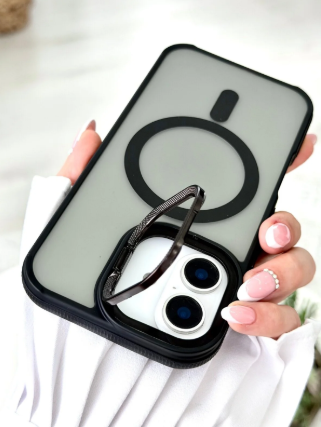  Iphone 16 Uyumlu Magsafe Özellikli Metal Kamera Çerçeveli Standlı Silikon Kılıf