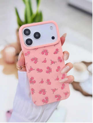  Iphone 17 PROMAX Uyumlu Baskı MİNİ PEMBE ÇİÇEK Tasarımlı Koruyucu Esnek Silikon Kılıf
