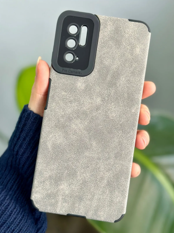  Redmi Note 10 ve Note 10s Uyumlu Gri Alcantara Tasarımlı Silikon Kılıf