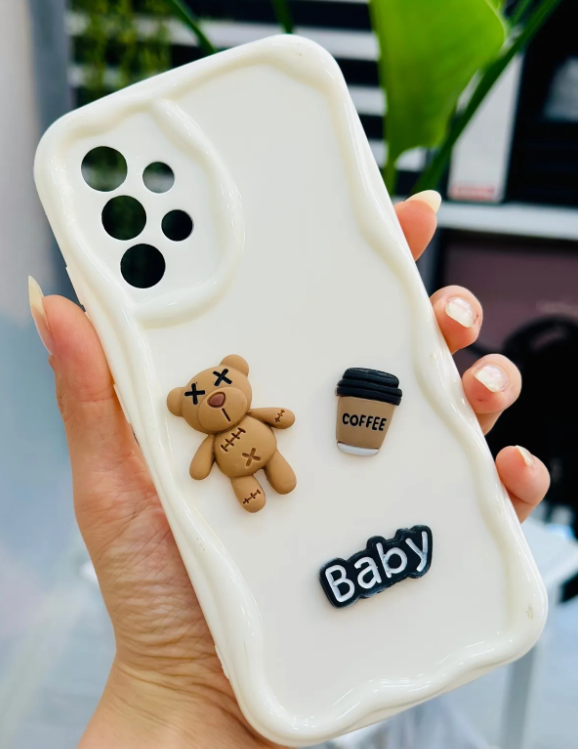  Samsung Galaxy A32 Uyumlu Krem Baby Oyuncak Tasarımlı İçi Kadife Silikon Kılıf