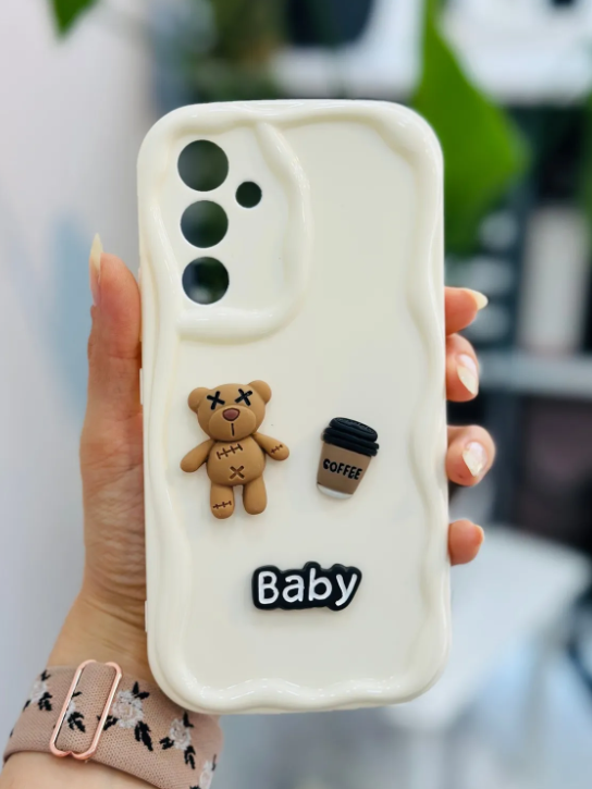  Samsung Galaxy A54 Uyumlu Krem Baby Tasarımlı Oyuncaklı Silikon Kılıf