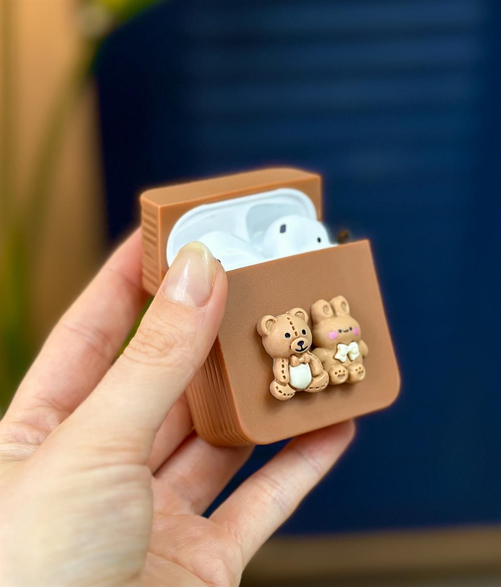 Airpods 1, NESİL VE 2, NESİL  Uyumlu AYICIK Tasarımlı Kalın Silikon Kılıf