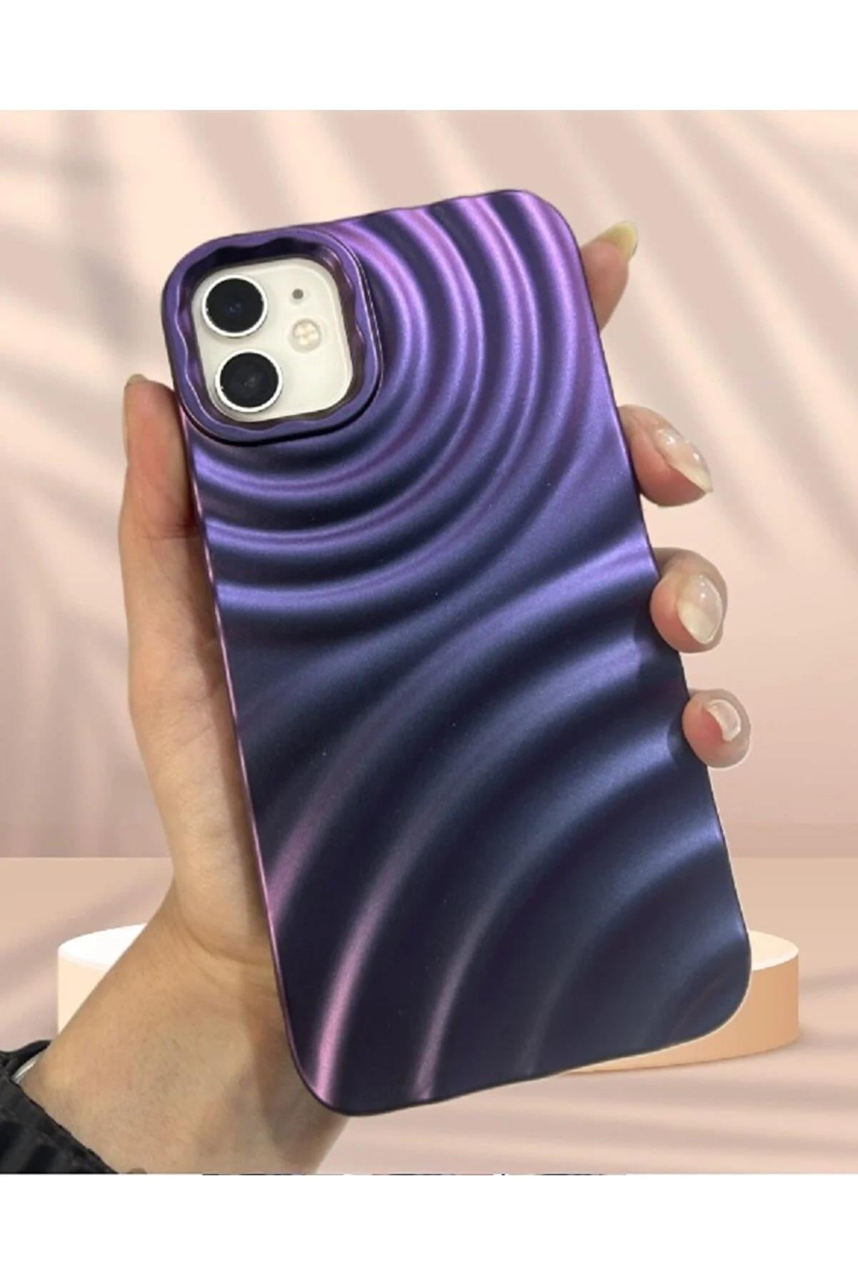 Iphone 11 Uyumlu 3d Aurora Kabartma Mor Renk Geçişli Mat Silikon Kılıf