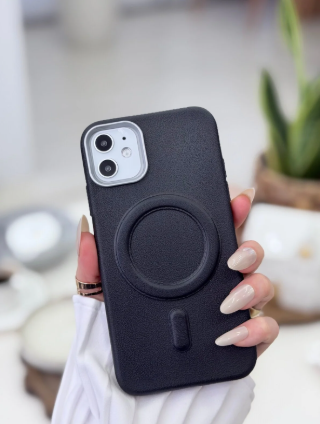 Iphone 11 Uyumlu MAGSAFE Özellikli Parmak İzi Bırakmaz Darbe Önleyici Deri Görünümlü Silikon Kılıf