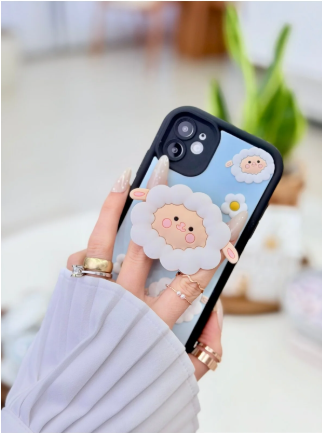 Iphone 11 Uyumlu POP SOCKET KUZU Tasarımlı Oyuncaklı Esnek Silikon Kılıf