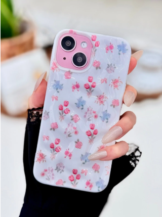 Iphone 13 - 14 Ve 15 Uyumlu 3d Kabartma Lale Desenli Parlak Silikon Kılıf