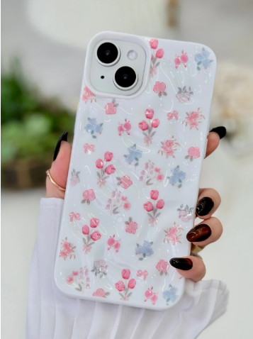 Iphone 14 Plus Ve 15 Plus Uyumlu 3D Kabartma Lale BASKI Desenli Silikon Kılıf