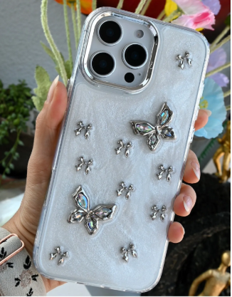 Iphone 16 Promax Uyumlu Metal Kelebek Oyuncak Tasarımlı Silikon Kılıf