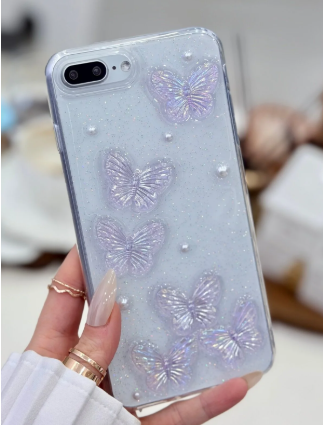 Iphone 7 Plus Ve 8 Plus Uyumlu Mor Kelebek Oyuncak Tasarımlı Esnek Silikon Kılıf