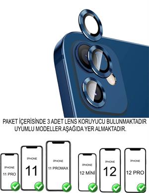 Iphone 11 - 11 PRO - 11 PROMAX - 12 MİNİ - 12 - 12 PRO  Birebir Uyumlu 3 LÜ Kamera Lens Koruyucu Cam