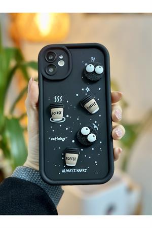 Iphone 11 Tasarımlı Siyah Coffee Kurabiye Yumuşak Silikon Kamera Korumalı Kılıf