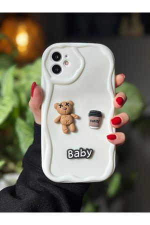 Iphone 11 Uyumlu Krem Baby Tasarımlı Yumuşak Silikon Kamera Korumalı Ayıcıklı Kılıf yuvarlakkamera, one size