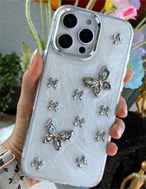Iphone 14 Promax Uyumlu 3d Metal Kelebek Tasarımlı Epoksili Oyuncaklı Kılıf