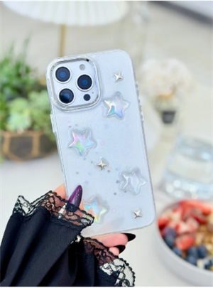 Iphone 14 Promax Uyumlu 3d Mini Yıldız Tasarımlı Epoksili Oyuncaklı Kılıf