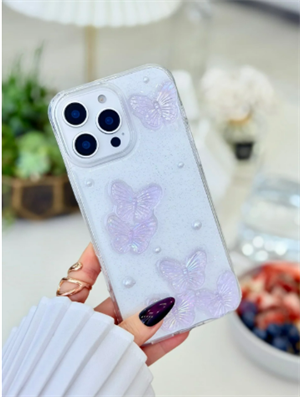 Iphone 14 Promax Uyumlu 3d Mor Kelebek Tasarımlı Epoksili Oyuncaklı Kılıf