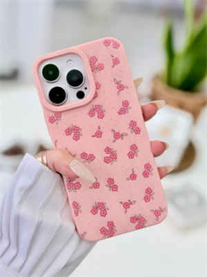 Iphone 14 Promax Uyumlu Baskı Mini Pembe Çiçek Tasarımlı Esnek Silikon Koruyucu Kılıf