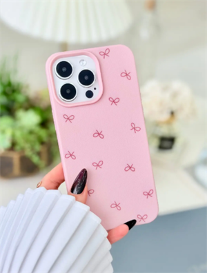 Iphone 14 Promax Uyumlu Baskı Pembe Fiyonk Tasarımlı Esnek Silikon Koruyucu Kılıf