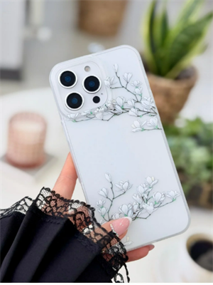Iphone 14 Promax Uyumlu Parmak İzi Bırakmaz Mat Baskı SAKURA KENAR Şeffaf Kılıf