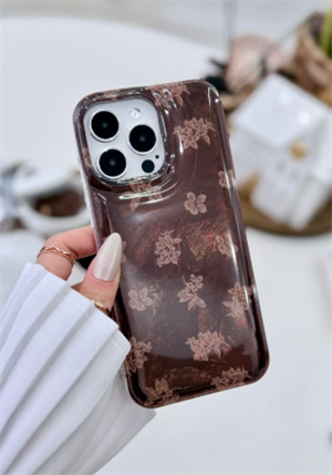 Iphone 14 Promax Uyumlu Shine Kahve Çiçek Baskı Renk Geçişli Tasarımlı Silikon Kılıf