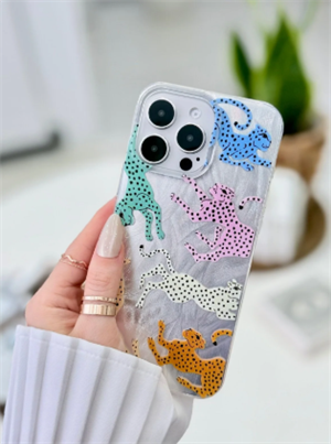 Iphone 14 Promax Uyumlu Shine Renkli Leopar Baskı Renk Geçişli Tasarımlı Silikon Kılıf