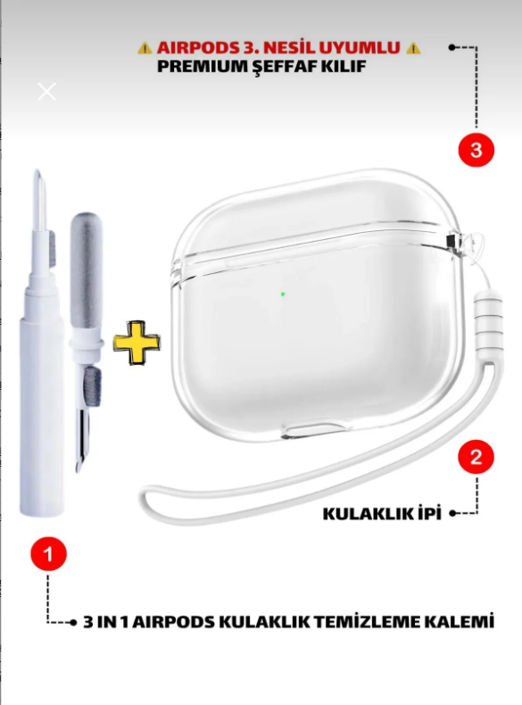  Airpods 3. Nesil Uyumlu 3in1 Temizleme Aparatlı Tasarım Kalın Silikon Koruyucu Kılıf
