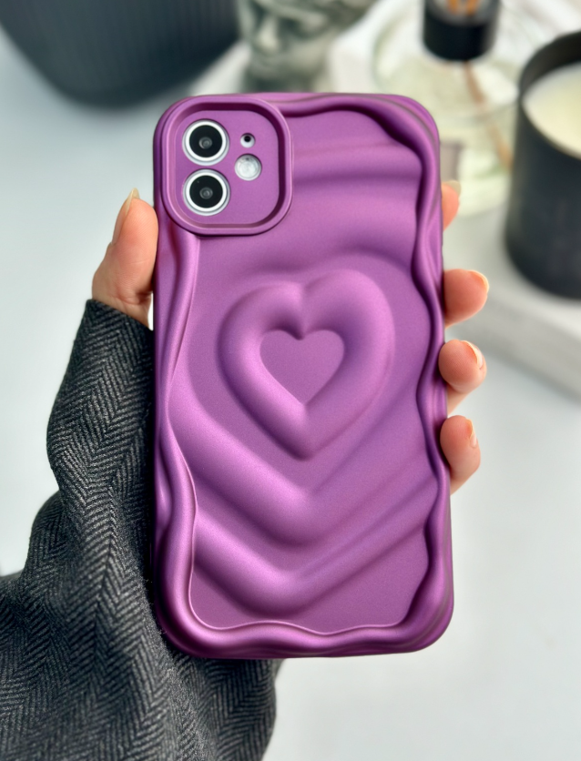  Apple Iphone 11 Uyumlu 3D Mat Kabartma Kalp Desenli Darbe Önleyici Kamera Korumalı Silikon Kılıf