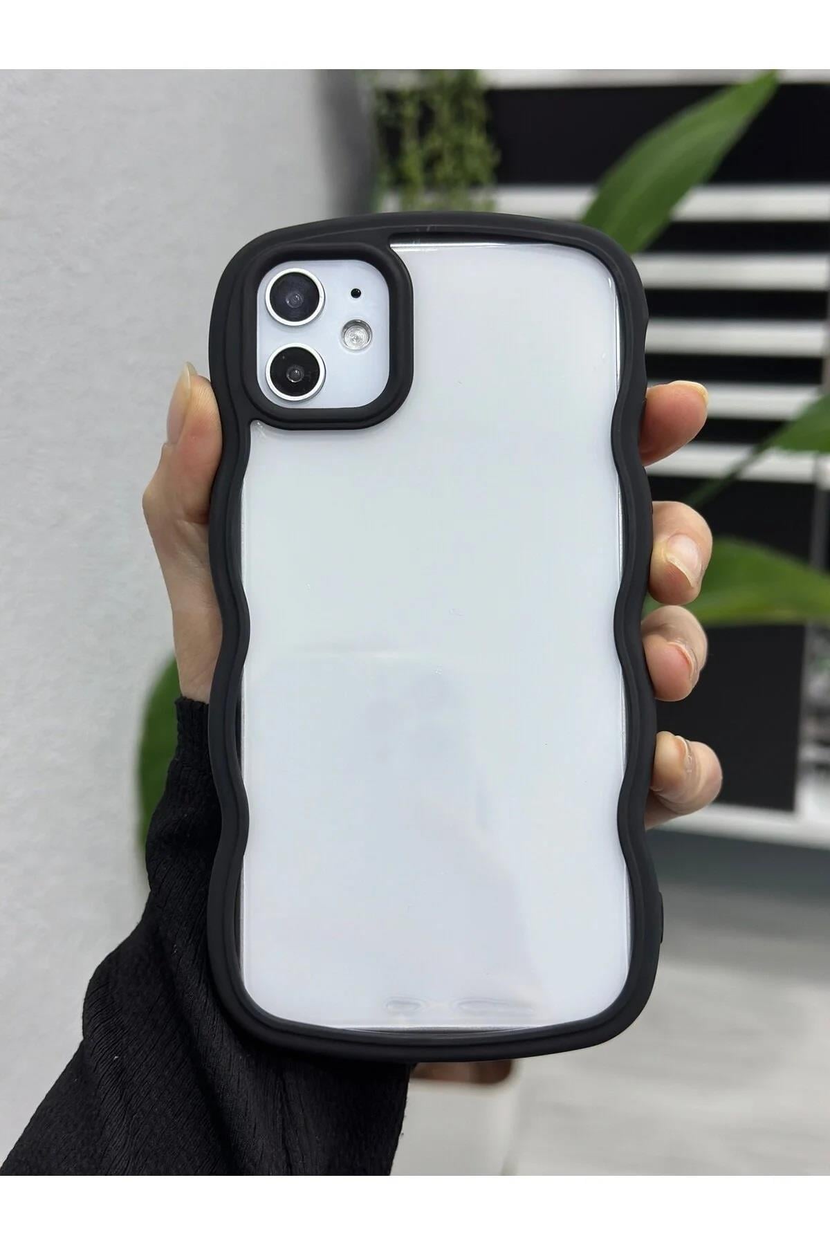  Apple Iphone 11 Uyumlu Kenarı Renkli DALGALI Darbe Önleyici Şeffaf Silikon Kılıf