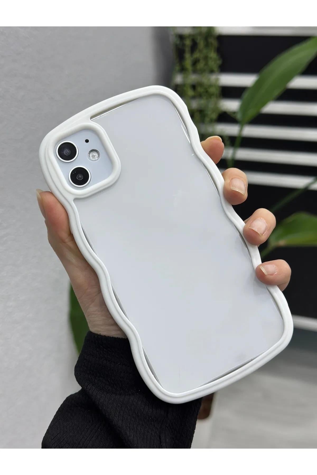  Apple Iphone 11 Uyumlu Kenarı Renkli DALGALI Darbe Önleyici Şeffaf Silikon Kılıf