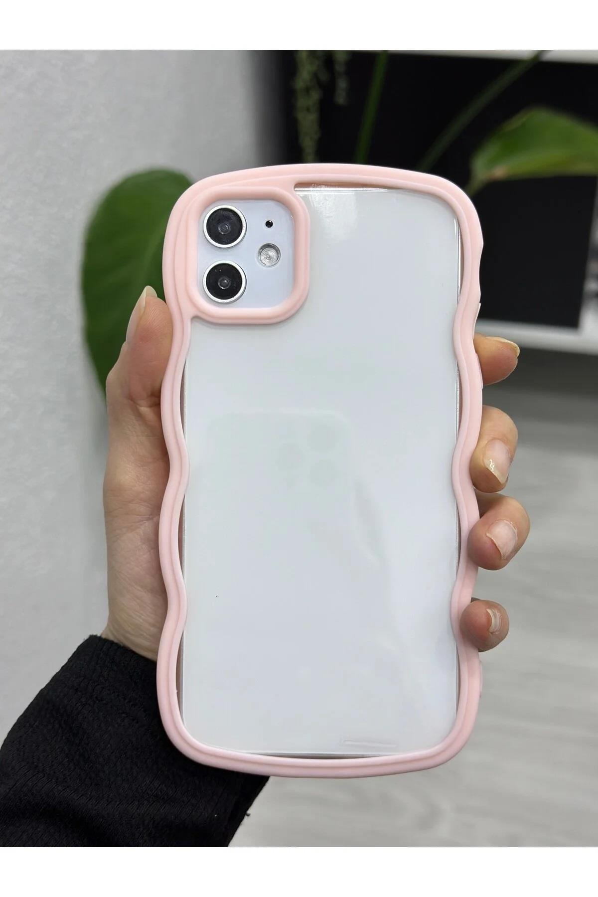  Apple Iphone 11 Uyumlu Kenarı Renkli DALGALI Darbe Önleyici Şeffaf Silikon Kılıf